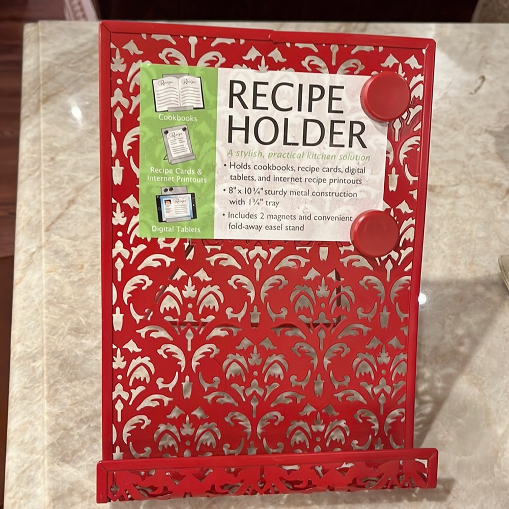 Red Metal Cookbook/Recipe Holder with Magnets  - New